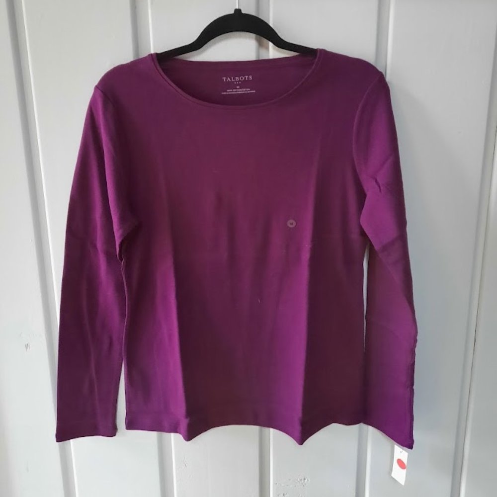 Talbots Cotton Crew Neck Long Sleeve Tee NWT Purple Sz L